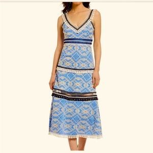 Gianni Bini Mona V-neckline Tiered Lace Eyelet Midi Dress